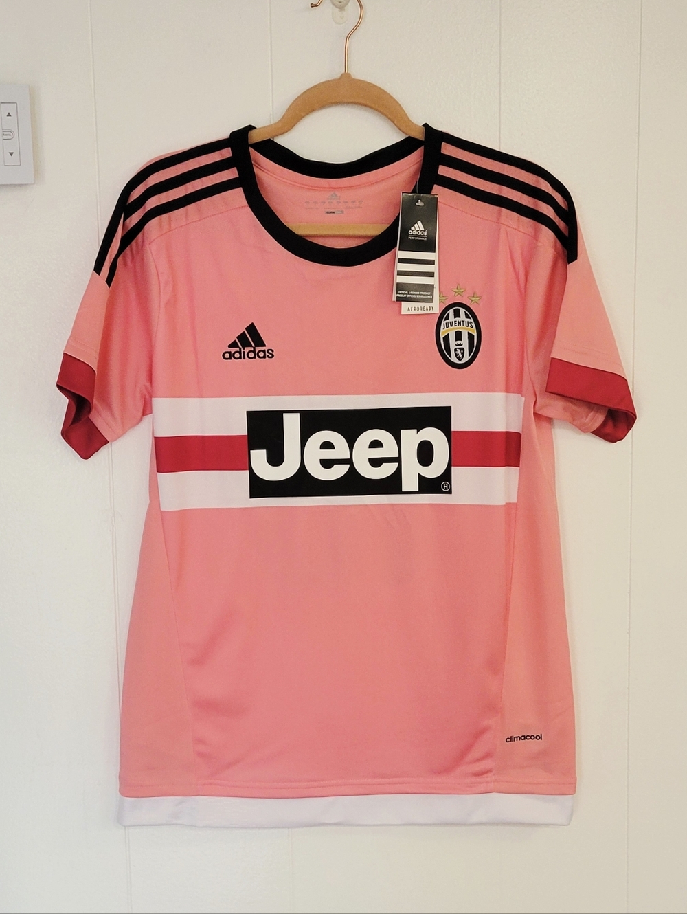 adidas Pink Juventus Kids Soccer Jersey with Black Accents